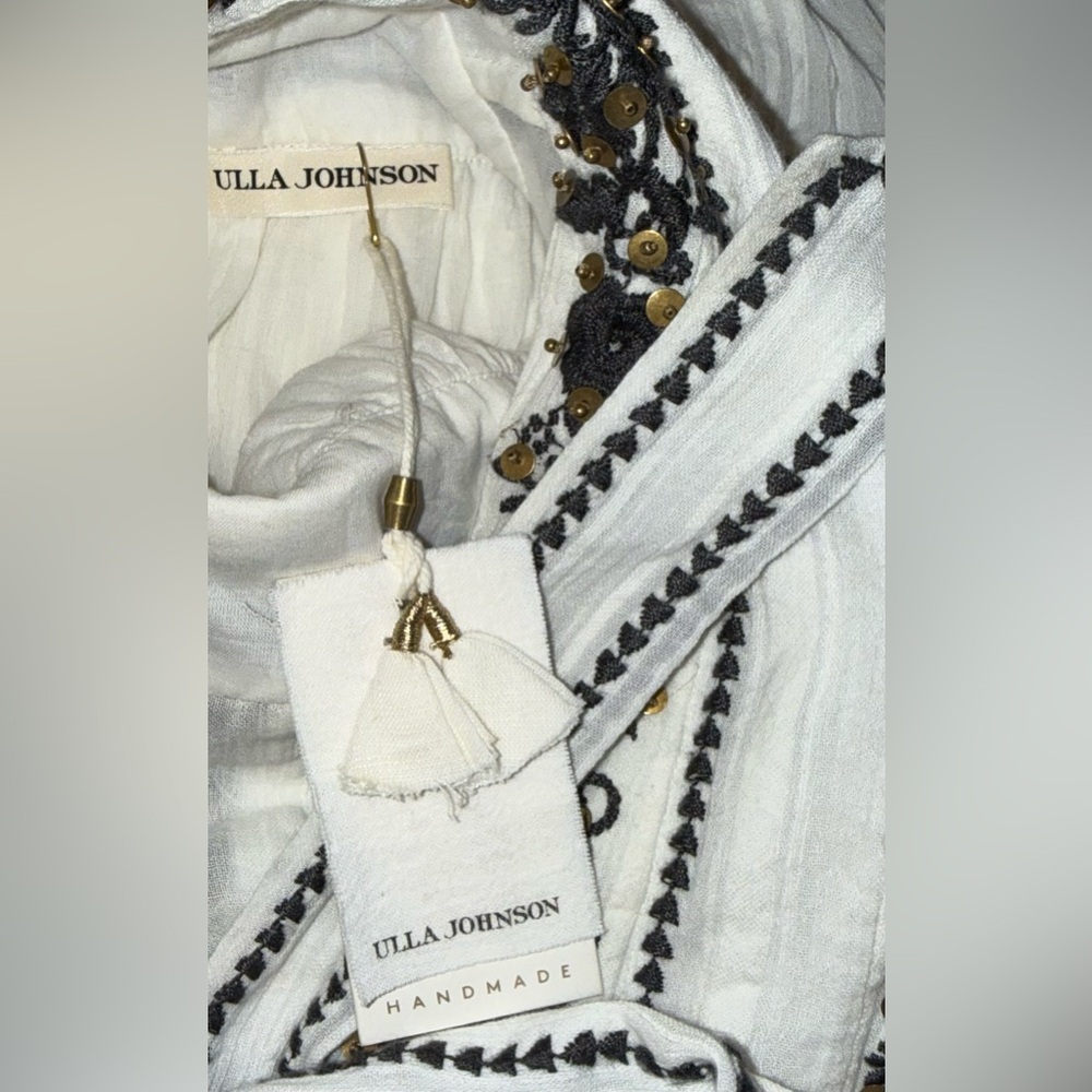 Ulla Johnson Alma Dress Blanc 100% Cotton Gauze 4 Maxi Sequin Embroidered $795 - Picture 6 of 11